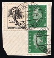 1931 (25 Jun) 'And you?', 8pf on piece, Hindenburg, Nazi Germany, Vote Propaganda, Donation Label, Karleby (Kokkola) Postmark