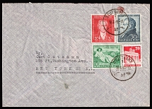 1949 (19 Apr) British and American Zones of Occupation, Germany, Cover from Stuttgart to New York franked with full set of Mi. 108 - 110 and Mi. 85 (CV $100)