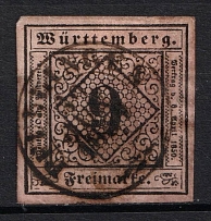 1851 9kr Wurttemberg, German States, Germany (Mi. 4, Canceled, CV $70)