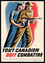 Canada, Ottawa, 'Every Canadian must fight', French Language Military Propaganda Mini Poster