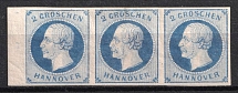 1859 2gr Hannover, German States, Germany, Strip (Mi. 15, Plate Number '7', Margin, Signed, CV $80)