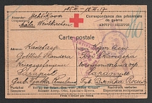 1917 Sarapul Censorship, WWI Censored POW postcard from Austria to Sarapul with violet boxed handstamp 'Viewed by censor 165', red round 'Moscow Censorship' and Vienna cs