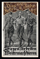 1936 'Singing, working, marching on', Propaganda Postcard, Third Reich Nazi Germany