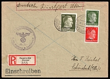 1943 (14 May) Ukraine, German Occupation, Germany, Registered Cover from Zaporizhzhia to Schönebeck franked with 5pf, 8pf and 30pf (Mi. 4, 6, 14, CV $20)