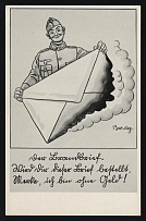 1936-1944 'Long awaited letter' Military Caricature Propaganda Postcard, Third Reich Nazi Germany, Mint