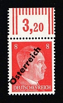 1945 VIENNA Local Issue 8pf, Austria, Overprint on Hitler's head (Mi. 662, Margin, Plate Number, MNH)