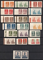 1926 Gold Definitive Issue, Soviet Union, USSR, Russia, Pairs (Zv. 133 - 150, 152, with Watermark, Control Strips, Margins, CV $550)