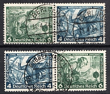 1933 Third Reich, Germany, Wagner, Se-tenants, Zusammendrucke, Pairs (Mi. W 47, W 49, Used, CV $90)