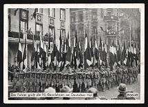 1936 'The Führer Greets the Hitler Youth Flags at the German Court.', Propaganda Postcard, Third Reich Nazi Germany