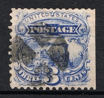 1869 3c Locomotive, United States, USA (Scott 114, Ultramarine, Used, CV $20)