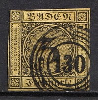 1851 3kr Baden, German States, Germany (Mi. 2 b, Canceled, CV $30)