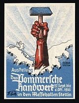 1935 'Exhibition Das Commersche 27 Sept. To Handwerkt. 1935 in the Exhibition Halls in Szczecin', Propaganda Label Stamp, Third Reich Nazi Germany