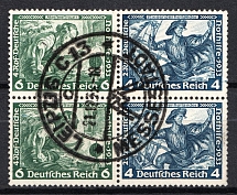 1933 Third Reich, Germany, Wagner, Se-tenant, Zusammendrucke, Block of Four (Mi. W 47, Used, CV $200)