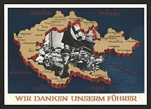 1938 'We thank our Fuhrer', Propaganda Postcard, Third Reich Nazi Germany (With Special Commemorative overptint)