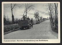 1936 'Communication troop' construction of a telephone line from a motor vehicle', Propaganda Postcard, Third Reich Nazi Germany