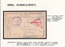 1916 Bilingual (Russian, French) P.O.W. Postcard from Omsk, to Nymburce, Cechy, Austria. OMSK Censorship: Red 2 line circle (34 mm) reading, outside to centre