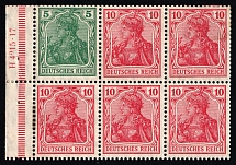 1917-18 German Empire, Germany, Se-tenant, Zusammendrucke, Block (Mi. H - Bl. 18 aa A HAN 2, Margin, CV $1,100)