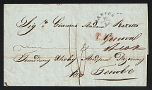 1845 (7 Oct) Russian Empire, Stampless Letter from Mariupol to Genoa (Italy) via Odessa ('Mariupol 7 Oct 1845' two-line postmark,'Odessa 10/1' postmark, Red 'T.A.3.' and '10. 9BAE' markings)