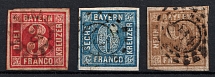 1862 Bavaria, German States, Germany (Mi. 9 - 11, Used, CV $50)