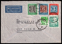 1949 (28 Oct) German Federal Republic, British and American Zones of Occupation, Germany, Airmail Cover from Stuttgart to New York franked with Mi. 111, 80 and with full set of Mi. 113 - 115 (CV $320)