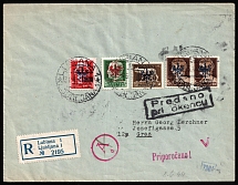 1944 (31 May) Ljubljana, German Occupation, Germany, Registered Cover from Ljubljana to Graz (Austia) franked with 5c, 25c, 2l and pair of 10c (Mi. 1, 2, 5, 13, CV $70)