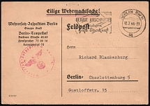 1944 (11 Jul) Berlin, Third Reich, Germany, Summons from the Police Service (Red and Black Handstamp, Used)