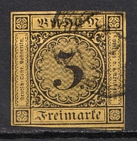 1851 3kr Baden, German States, Germany (Mi. 2 a, Canceled, CV $60)