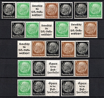 1939-41 Third Reich, Germany, Se-tenants, Zusammendrucke (Mi. EG-Str. 1, W 71 - W 72, W 74, W 76 - W 77, EG-Str. 3, W 96 - W 97, CV $30, MNH)