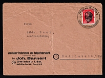 1944 (13 Jun) Commercial Cover from Zwickau to Rudolstadt franked with 12pf ZWICKAU 2 Local Issue, Germany, Overprint on Hitler's head