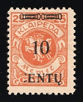 1923 10c on 25m Memel, Germany (Mi. 169 var, Unprinted Overprint, Signed)