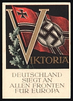 1923-1945 'Germany Wins on All Fronts for Europe', Propaganda Postcard, Third Reich Nazi Germany