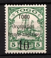 1914 10c on 5pf French Occupation of Togo, Kaiser’s Yacht, German Colonies, Germany (Mi. 2 I, CV $180)