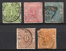 1869-73 Wurttemberg, German States, Germany (Mi. 36, 38 - 41, Used, CV $180)