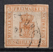 1856 3s Mecklenburg Schwerin, German States, Germany (Mi. 2 a, Used, CV $90)