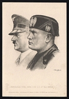 1938 'Hitler and Mussolini', Propaganda Postcard, Third Reich Nazi Germany