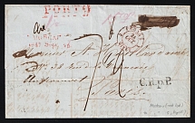 1847 Russia Moscow MOSCAU red pmk via PRUSSE / GIVET frontier PO transit pmk PORTO pre-stamp folded entire cover to Paris France